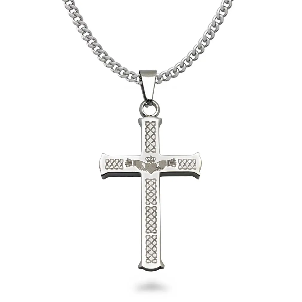 Cross Necklace Celtic Claddagh Personalized Stainless Steel Cross Necklace for Men and Women 24 Inches