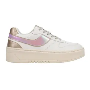 Shu Shop Womens Satine Metallic Lace Up Platform Sneakers Shoes Casual - White