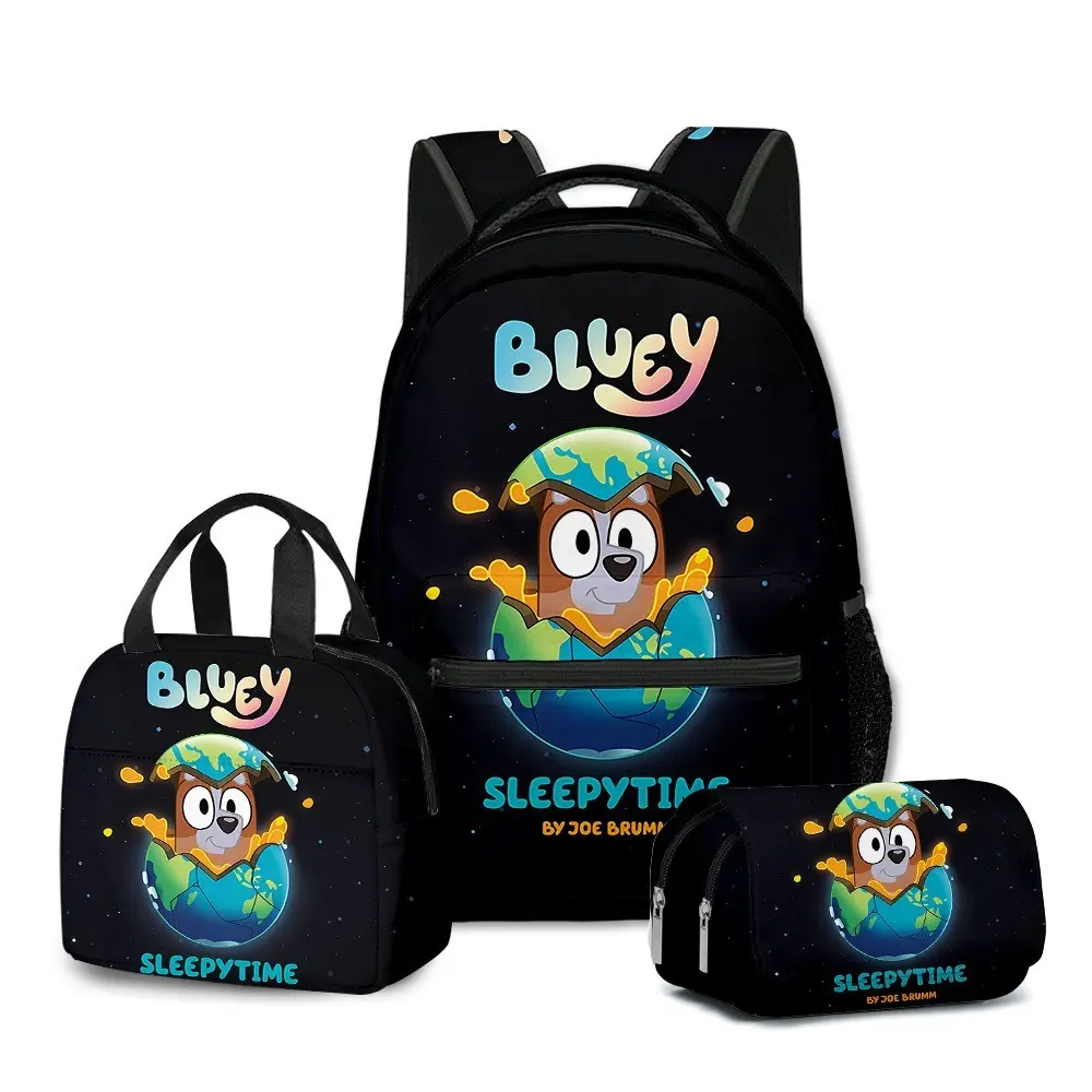 Bluey 3-Piece Backpack Set - Cute Cartoon Backpack, Insulated Lunch Bag & Pencil Case