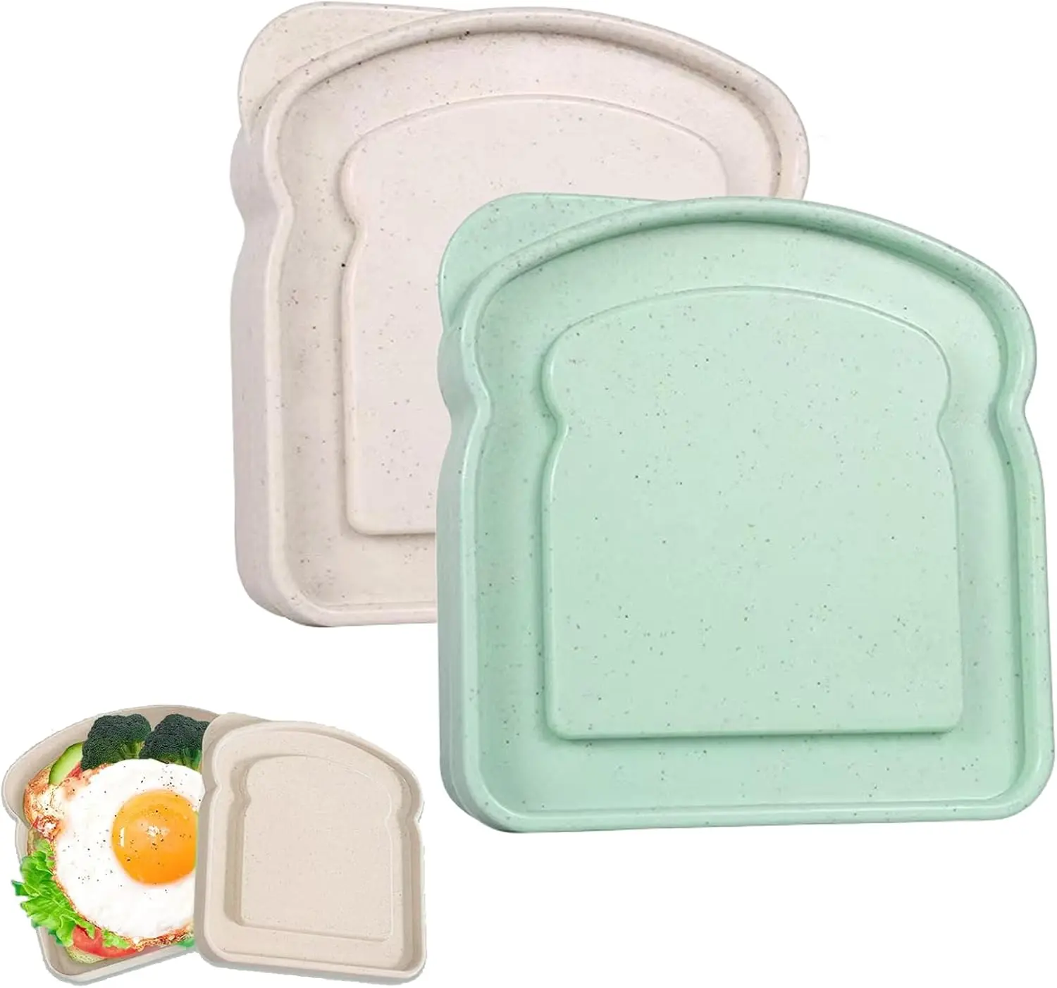 2 Pcs Sandwich Containers,Reusable Plastic Food Storage Sandwich Box | Bpa Free,Microwave Safe, For Family Adults For Office, Camping(Green,Beige)