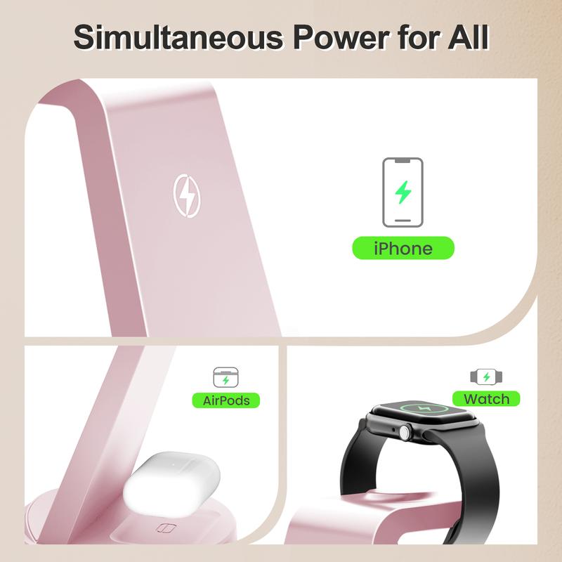 Premium Wireless Charger Stand with Case-On Charging & Sleep-Friendly Mode for iPhone, Samsung, Apple Watch & AirPods — Includes Power Adapter