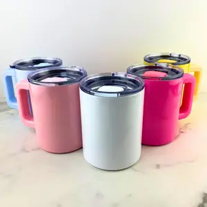 12 oz Stainless Steel MUG with handle, metal straw, Wholesale Cup, Reusable Cup, Drinkware, Tumbler, Glassware, Coffee Cup, Reusable