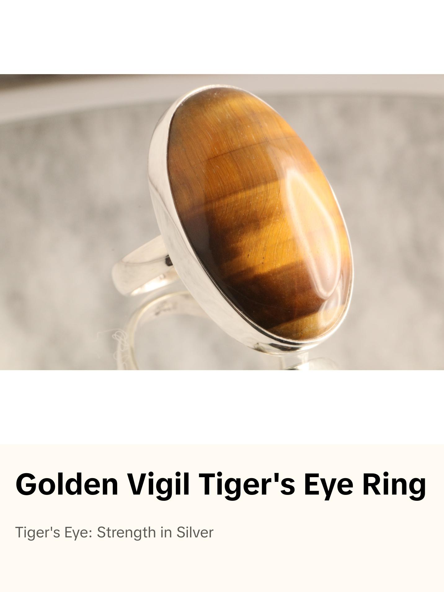 Golden Vigil - Tiger's Eye 925 Silver Adjustable Ring
