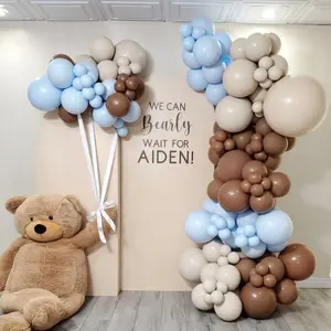 131 Piece Beige Coffee Blue Balloon Garland Kit, Baby Shower Boy 1st Birthday Party Decorations Balloons Arch Set, Anniversary Baptism Decor, Balloon Party Supplies
