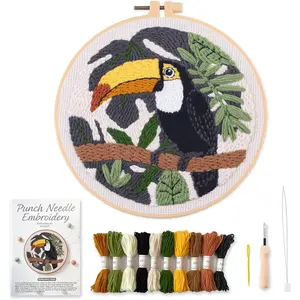 Punch Needle Embroidery Kit, Beginner Craft Set with Animal Pattern Design, 7.9 Inch Hoop (Toucan)