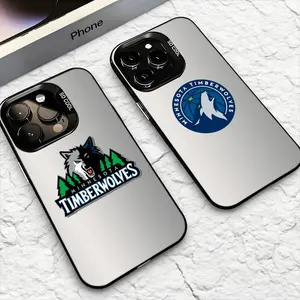 Teams M-Minnesota Timberwolves Phone Case For iPhone 17-12 Pro Max, Hollow Laser Aurora Case Iridescent Gradient, Smooth Matte Durable Scratch-Resistant, Anti-Fingerprint Protective Cover, Shimmer Effect, Gift Men Women