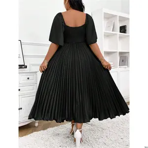 Outfit Women Length Pleated - V Celure Plus Size Ruched Sleeve Deep Neck Bodice Mid - Dress Maxi