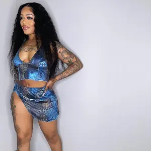 Multi Colored Open Split Skirt Set - Blue Design with Split Feature