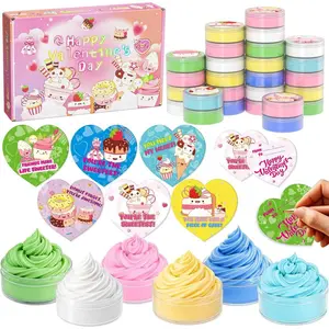 Valentines Day Gifts for Kids, 24 Pack Ice Cream Butter Slime with Greeting Cards, Classroom Exchange Gifts for School Class Party Favors