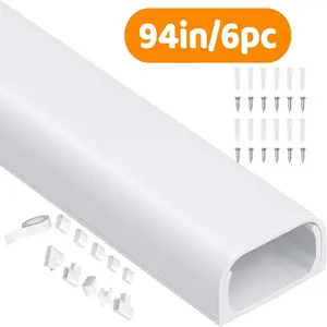 Cable Management Trunking Cover Plate, 157"/94" - Self-Adhesive Paintable Cable Concealment Channel, 0.95" Wide X 0.55" High, White, Suitable for Home Office Desks, Walls, and TV Areas