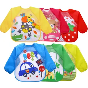F-CPA18  6 Packs Waterproof Children's Art Smock Kids Painting Aprons Long Sleeve Smock for Eating 1-4 Years