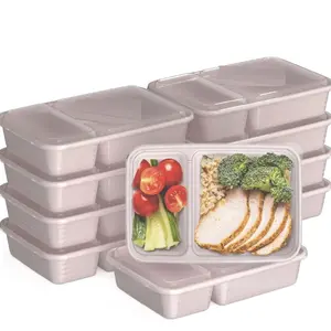 Prep 2-Compartment Containers - 20-Piece Meal Prep Kit with 10 Trays & 10 Custom-Fit Lids - Durable Microwave, Freezer, Dishwasher Safe Reusable BPA-Free Food Storage Containers- Blush Pink