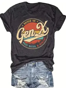 Vintage Graphic Round Neck Tee for Women, Casual Summer Short Sleeve T-shirt, Daily Wear Streetwear, Women's Tshirt, Stylish Womenswear Top	