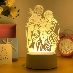 Acrylic LED Night Light, Religious Theme, USB Powered, Warm Light, Button Control, Perfect for Ramadan, Thanksgiving, Christmas