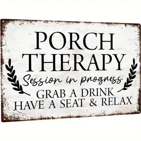 Vintage Porch Therapy Sign, Retro Welcome Wall Art, Self Adhesive Wall Decor, Outdoor Indoor Decoration for Porch, Backyard, Bar, Yard, Vintage Garage Signs