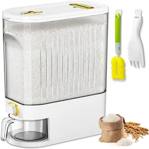 22 Lbs Rice Dispenser, Large Dry Food Storage Container with with Measuring Cup & Time Scale, Food Dispenser Kitchen Organization and Pantry Store for Cereal Dry Food (White)