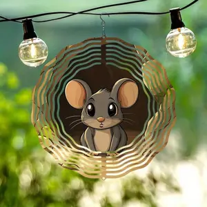 3D Metal Mouse Design Wind Spinner, Outdoor Garden Decor, Rotating Wind Chime, Nature Lovers Gift, Hanging Decor for Home Garden Yard Patio