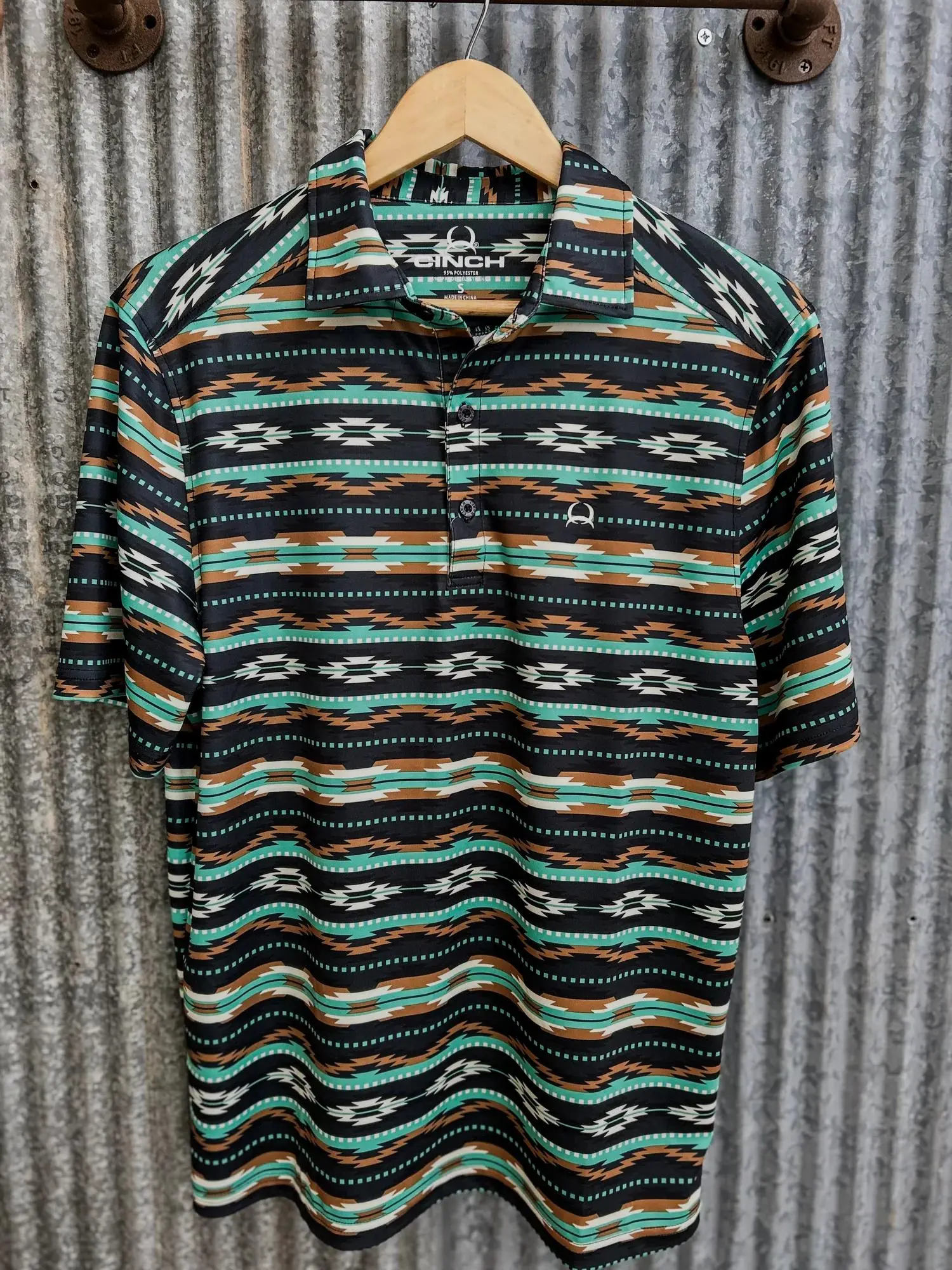 Cinch Southwestern Print Polo Men's Short Sleeve Performance Polo Shirt Menswear Top Outdoor Shirt