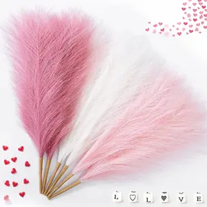 Pink Pampas Grass Decor 17.7 Inch 6 bundles 30 branches, Faux, Synthetic Pampas Grass Home Decor, Artificial Pampas Grass Blush Pampas, Short Vase Room Decoration for Bathrooms, Kitchens, Parties, Weddings, Bohemian Style