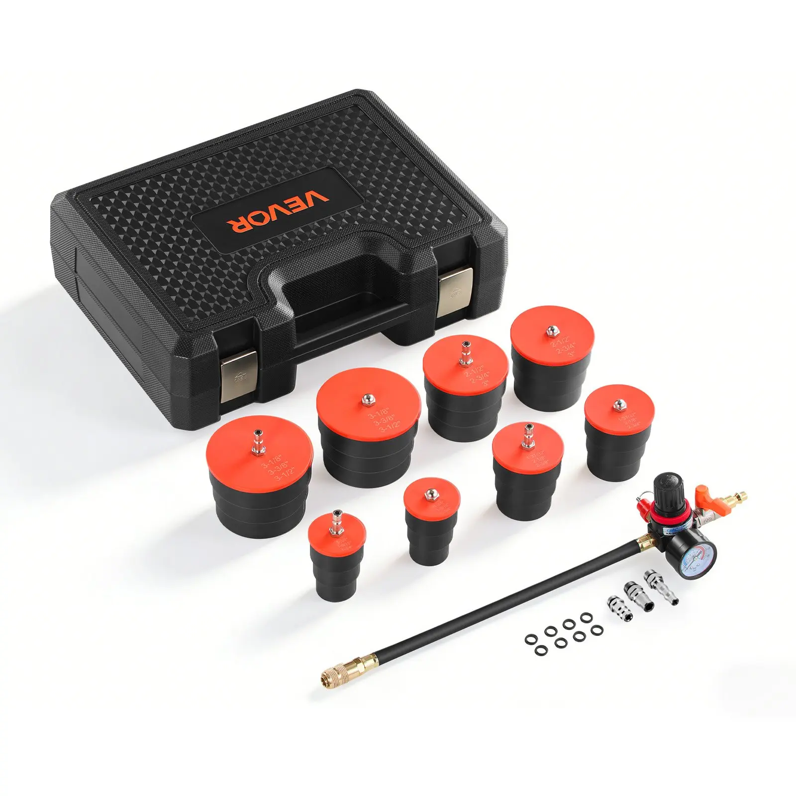 【DealsForYouDays】VEVOR Turbo Boost Leak Tester Kit, 0-80 PSI Valve Gauge Range, Turbo System Leakage Tester Set with 4 Pairs of Stepped Adapters 1-3/8" to 3-1/2" & Air Fittings for Intercooler and Intake Piping Test