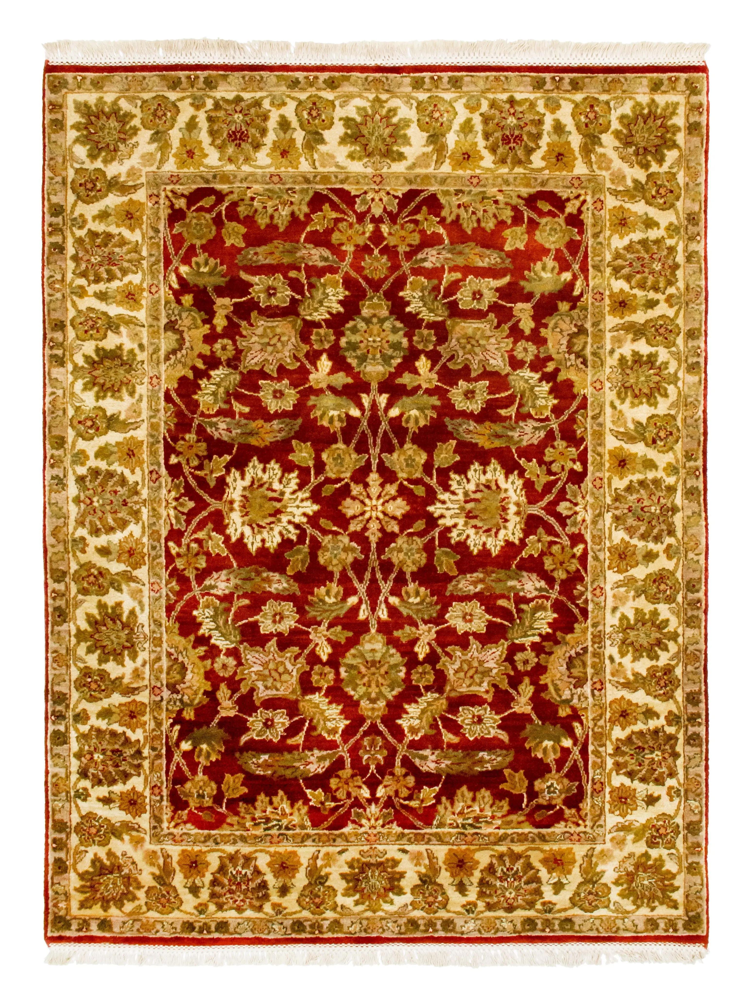 567 - Traditional Indian Red Green Wool Rug