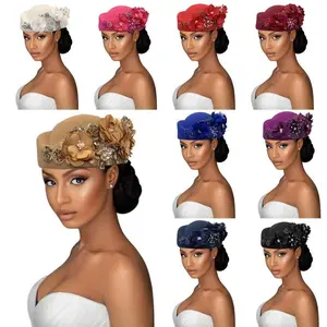 Elegant women’s felt beret with floral decorations, polyester interwoven knitted hat, stretch fit, buckle closure, do not wash, suitable for specific occasions such as bridal showers and special events. Mother’s Day gift.
