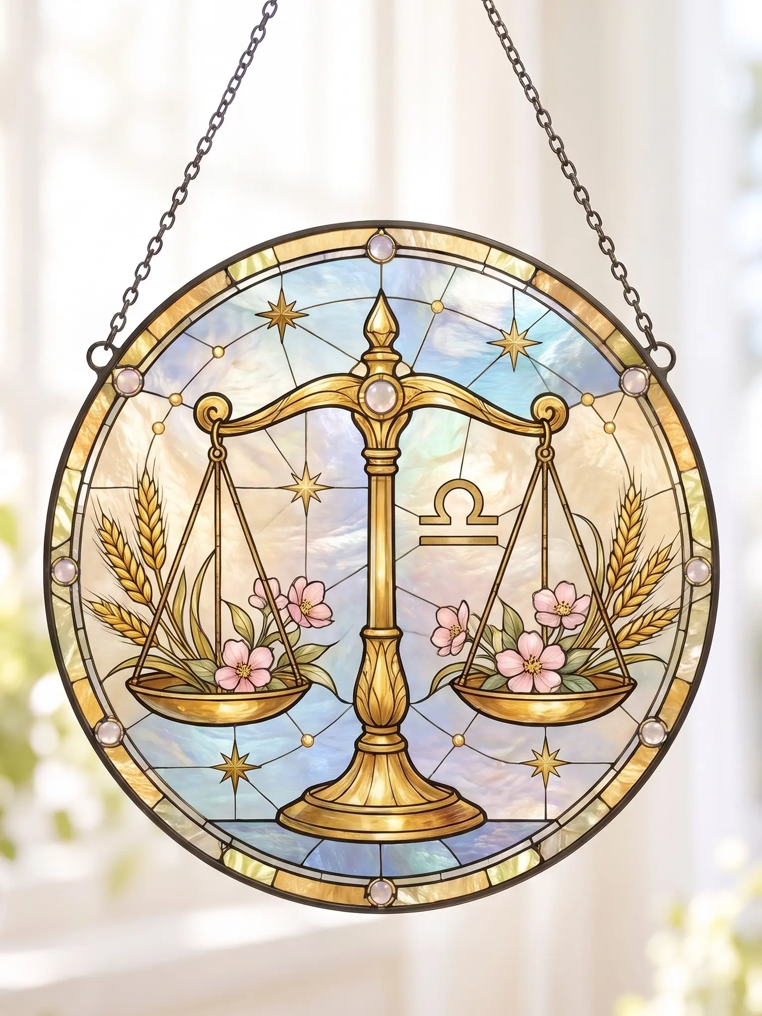 Virgo Zodiac Stained Glass Suncatcher - Celestial Art Nouveau Window Hanging Panel - Handcrafted Acrylic Sun Catcher Decor for Mystical Astrology Lovers Gift