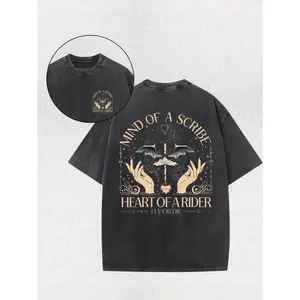 Eagle'S Soul, Fourth Wing T-Shirt| Dragon Knight Shirt| Basgat War Academy, 230G High-Quality Double-Sided Printed Wax Printed T-Shirt, Retro Washed, 100% Cotton