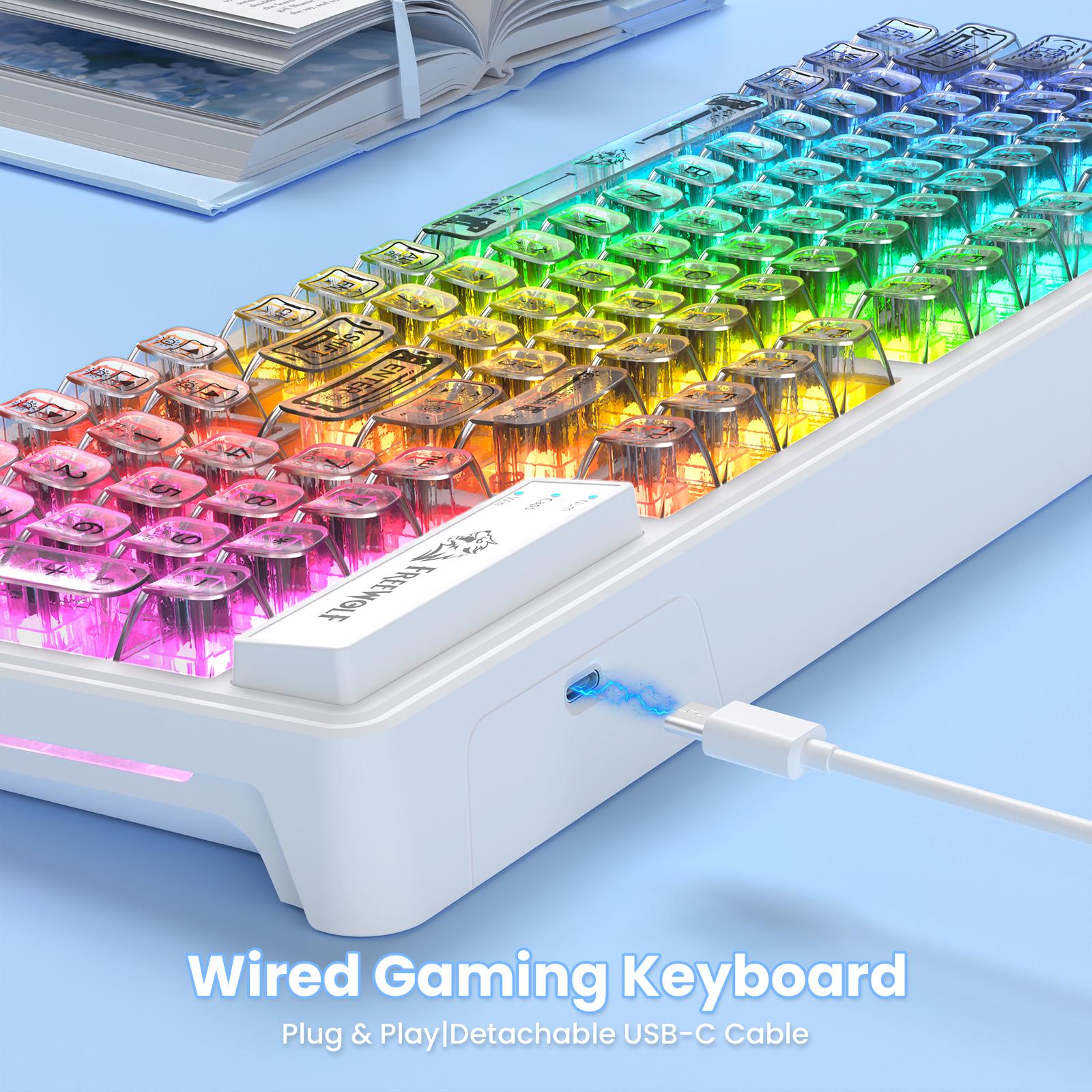 M95 Transparent Membrane Keyboard with Clear Keycap,Wired Gaming Keyboard with RGB Backlit, 94 Silent Keys with Mechanical Feeling,26-Key Anti-ghosting,for Mac/Windows