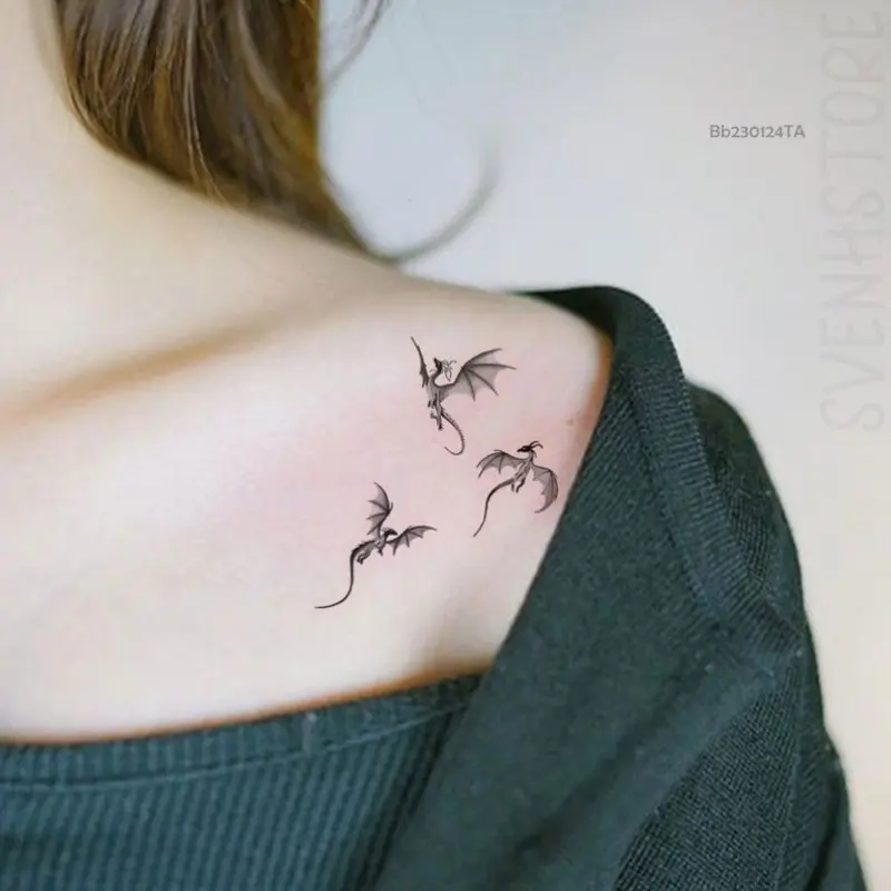 3 Dragons Tattoo-Minimalist Dragon Temporary Tattoo-Small Dragon Tattoo-Tiny Tattoo For Women-Simple Dragon Fake Tattoo-Flying Dragon Tattoo