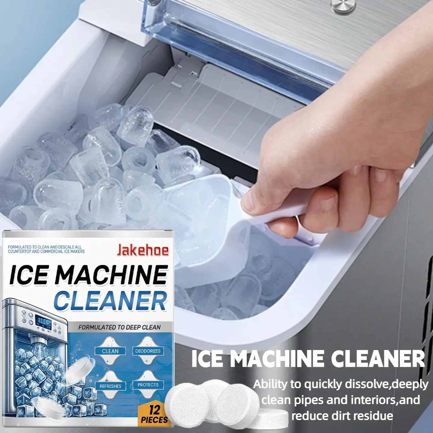 Ice Machine Cleaner Maker Descaler Descaling Cleaning Tablets with Sodium Bicarbonate, Citric Acid - 12 Clean Tablets for Ice Makers - Ice Machine Maintenance - Helps Deep Clean Remove Hard Water and Mineral Buildup