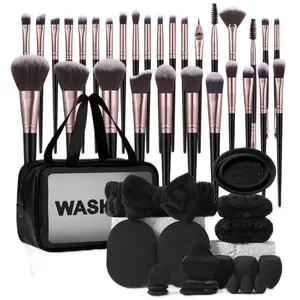 Makeup Tool set w/Storage Bag. 49pc set…Makeup brush, powder puff and sponge. Headband and makeup brush cleaning tool. Cosmetic brush set fort beginners Compact Lightweight