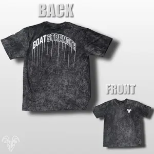 Goat Strength Black oversized cotton tee - black white washed oversized t-shirt for casual wear and athletic activities - Gym pump cover stitched to make shoulders look broader