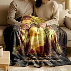 1 piece The classical wrought iron gate in the dreamlike light and shadow. themed flannel blanket - Flannel blanket with modern design, suitable for sofas and beds, all-season use, super soft and comfortable, digitally printed pattern, 100%