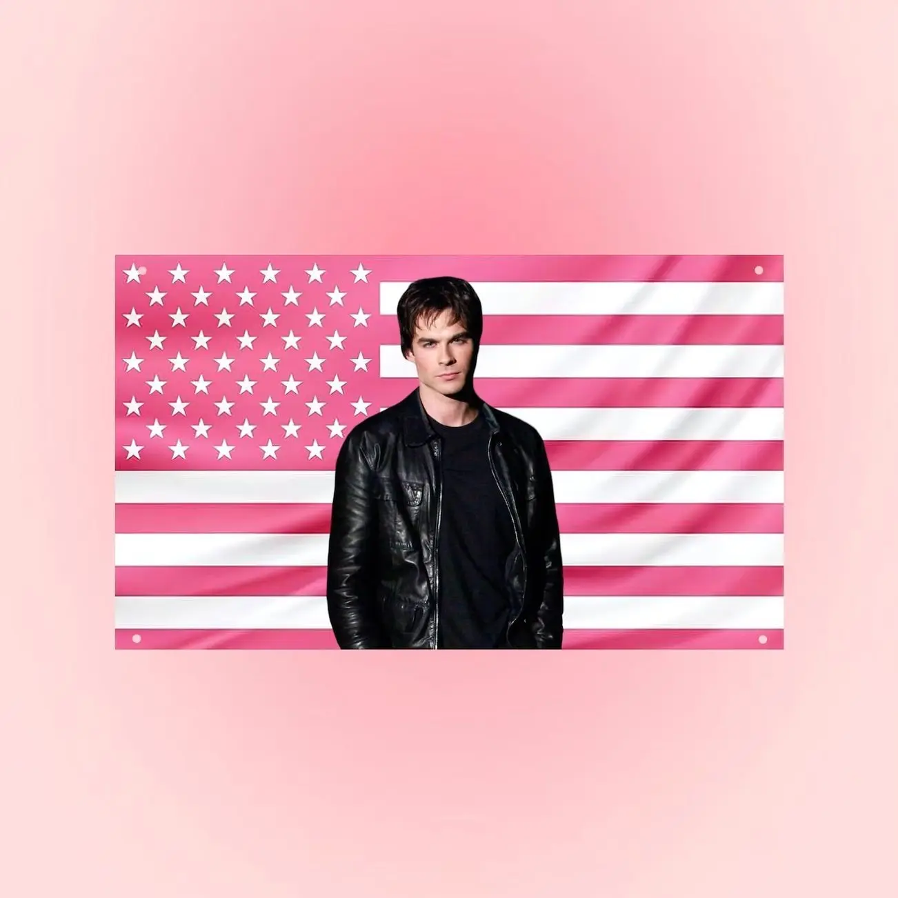 Damon Salvatore Pink USA Flag | The Vampire Diaries Flag Wall Tapestry | Ian Somerhalder Pink American Flag Fan Gift