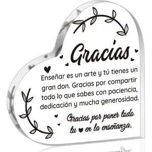 Spanish Teacher Appreciation Gifts - Spanish Heart Crystal Paperweight for Teacher Thank You Acrylic Gifts for Teachers from Christmas Birthday Keepsake Gift for Teachers