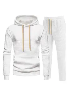 White Waffle Hoodie & Joggers Set Cozy Two-Piece Loungewear & Street Style Outfit in Waffle Fabric for Comfort and Style