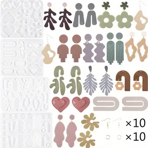 Geometric flower leaf heart-shaped epoxy silicone casting mold, used for pendant keychain jewelry, resin epoxy resin kit, resin earring mold