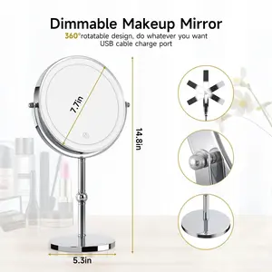 Lighted Makeup Mirror with Brighter Lights,1x/10xTrue HD Magnifying Tabletop Vanity Decor Mirror with Touch Control, 360°Rechargeable