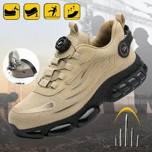Met Guard Men's Breathable Mesh Work Sneakers Steel Toe Anti-Slip EVA Sole Durable Safety Shoes Comfort Fit All Seasons Casual Striped Design Protection