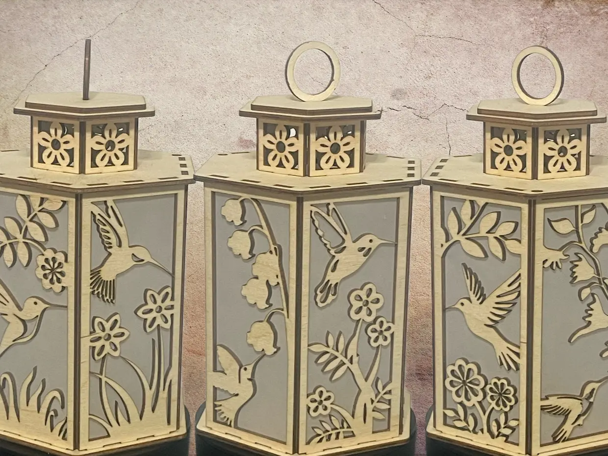 Hummingbird Lantern - Wooden Lantern with Tealight