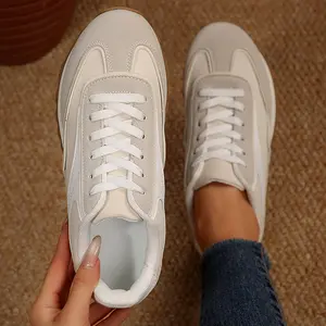 Classic Retro Women's Sneakers Lace-Up Casual Running Shoes with Contrast Color Accents, Indoor Outdoor Comfortable Daily Walking Shoes