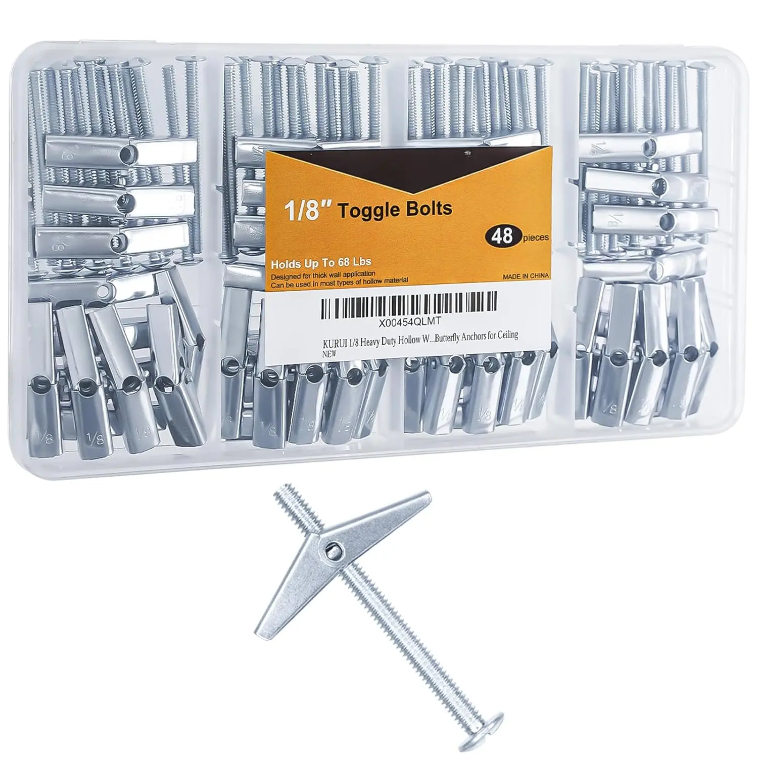 1/8 Toggle Bolts for Drywall, 48 count Heavy Duty Metal Drywall Anchors Kit, Dry Wall Anchors and Screws Kit, Butterfly Anchors for Ceiling, Sheetrock, Hollow Wall