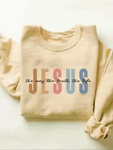 Women's Religious Sweatshirt, Faith-Based Christian Apparel, Long Sleeve Fitted Casual Wear, Fall & Winter Fashion, Bible Verse Design, Fit