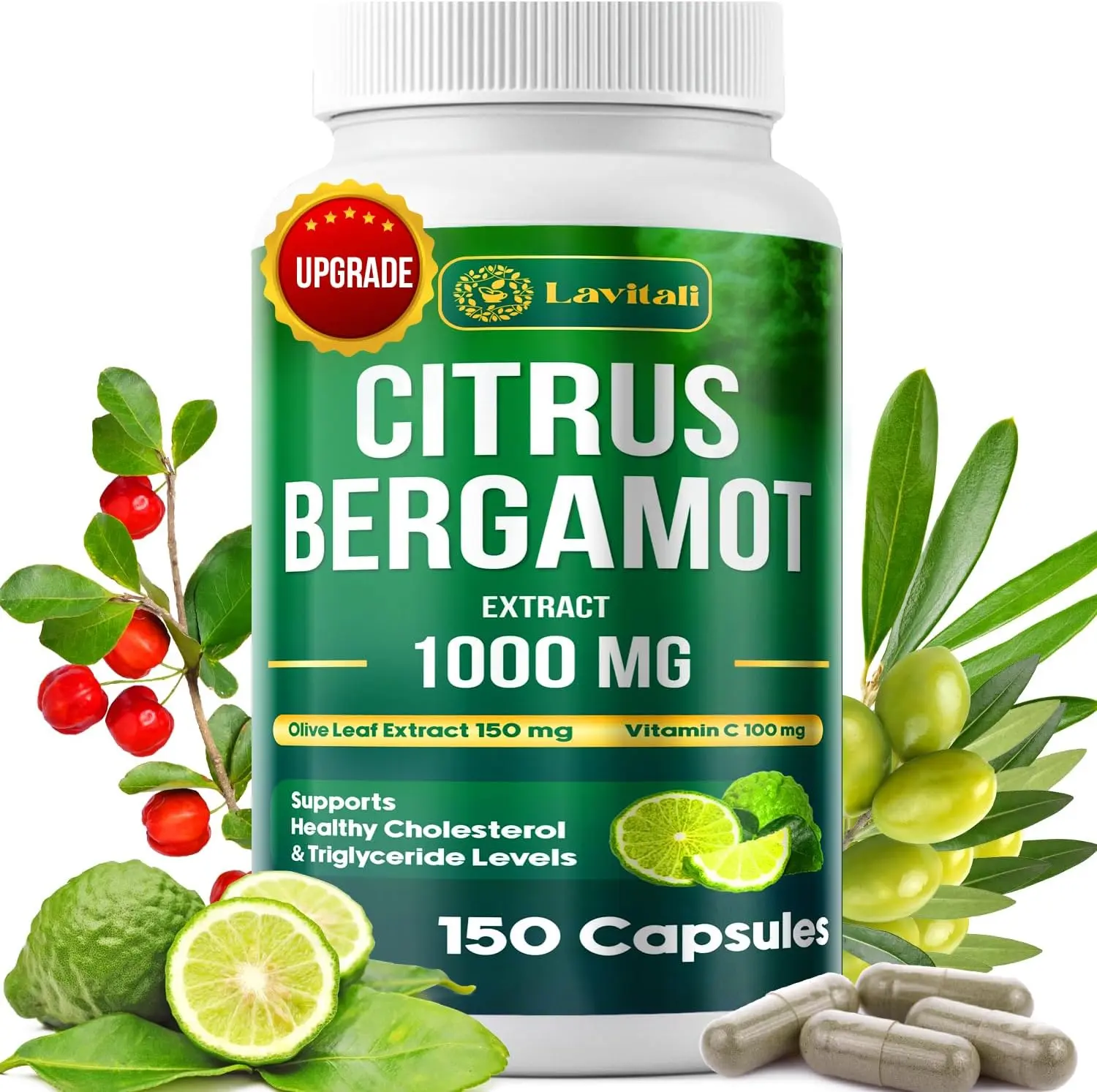 25x Concentrated Citrus Bergamot Extract Capsules, 150 Veggie Capsules, Citrus Bergamot 1000mg Capsules, Non-GMO, Gluten-Free, All Natural, Vegetarian Capsules