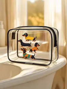Cute Cartoon Weiner Dog Design Bag, High-Transparency PVC with Classic Border, Stylish and Practical, Suitable for All Ages