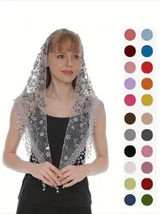 Solid Color Vine Foil Lace Print Tassel Scarf, Boho Style Lightweight Lace Sheer Shawl, Perfect for Weddings & Daily Wear