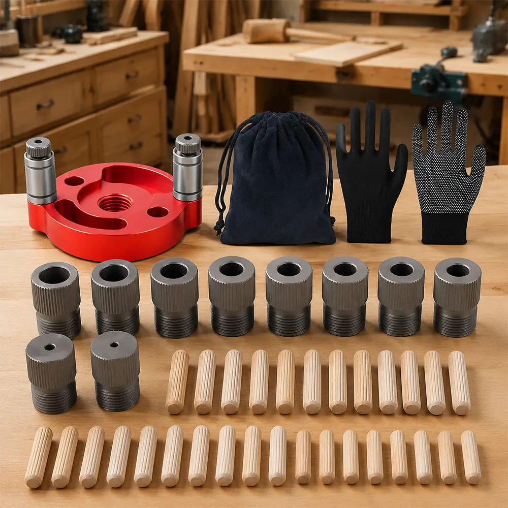 1 Set Straight Hole Drill Jig Kit,Including Woodworking Dowel Jig Guide with 9 Drill Sleeves (2-10mm) & 30Pcs Wood Dowel Pins,Adjustable Self-Centering Hole Punch Locator for Board Splicing,Carpentry Tools tiktokshopbacktoschool