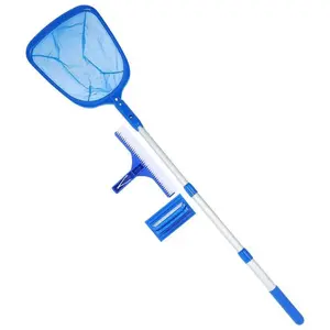Swimming Pool Cleaning Set Maintenance Tools Pond Scoop Net Brush with Pole Leaf Deep Rake Head Skimmer