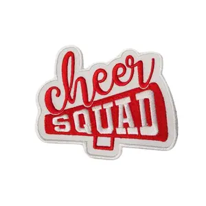Patch Party Club, (1pc) Red + White "Cheer Squad" Cheerleading Patch, Iron-on Applique for Trucker Hats, Shoes, Jackets, Camo, & Bags, Size 4", DIY